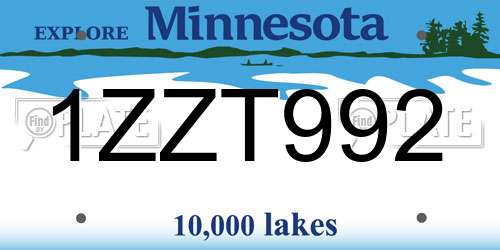 1ZZT992 Minnesota License Plate
