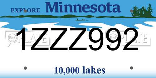 1ZZZ992 Minnesota License Plate