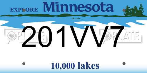 201VV7 Minnesota License Plate