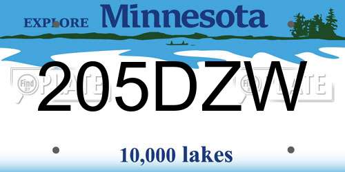 205DZW Minnesota License Plate