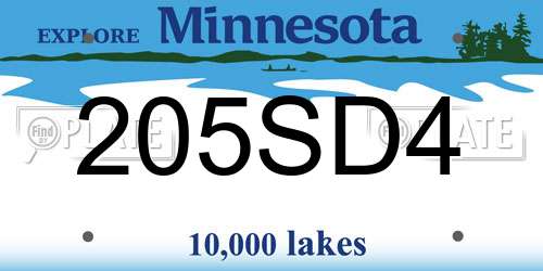 205SD4 Minnesota License Plate
