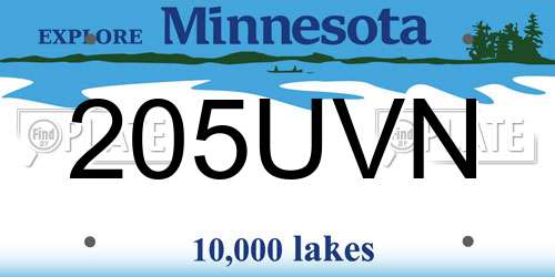 205UVN Minnesota License Plate