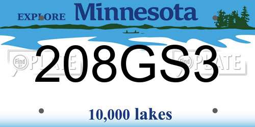 208GS3 Minnesota License Plate