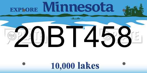 20BT458 Minnesota License Plate