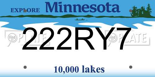 222RY7 Minnesota License Plate