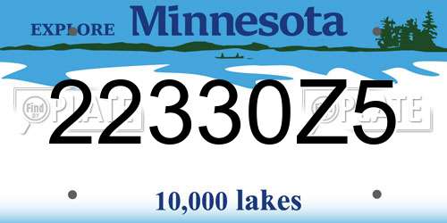 22330Z5 Minnesota License Plate
