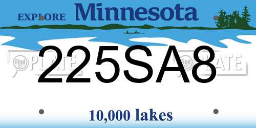 225SA8 Minnesota License Plate