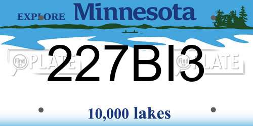 227BI3 Minnesota License Plate