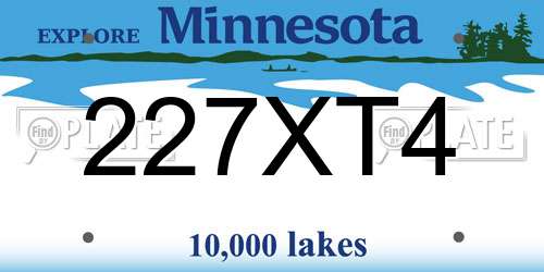 227XT4 Minnesota License Plate