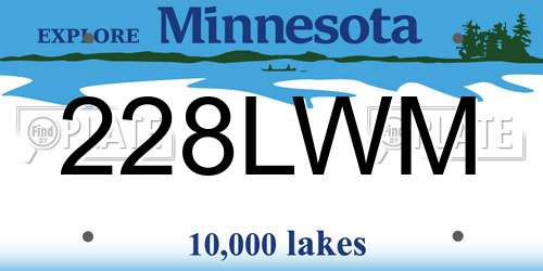 228LWM Minnesota License Plate