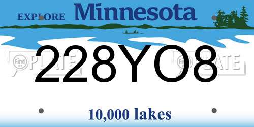 228YO8 Minnesota License Plate
