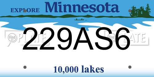 229AS6 Minnesota License Plate