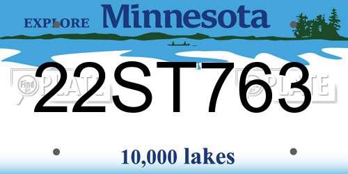 22ST763 Minnesota License Plate
