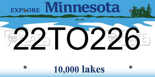 22TO226 Minnesota License Plate