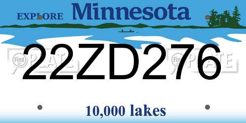 22ZD276 Minnesota License Plate