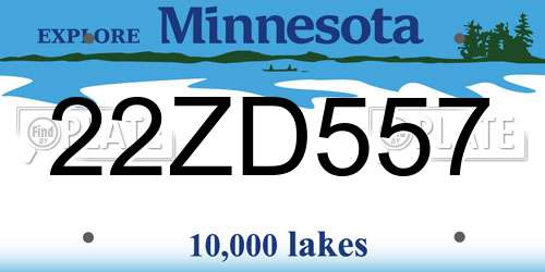 22ZD557 Minnesota License Plate