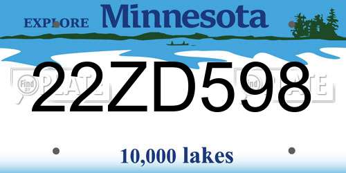 22ZD598 Minnesota License Plate