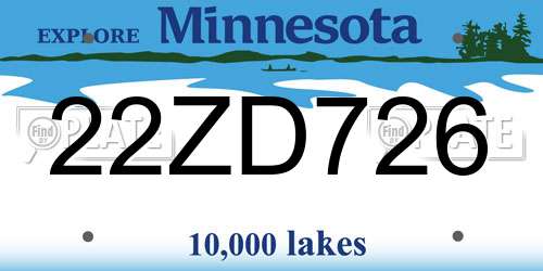 22ZD726 Minnesota License Plate