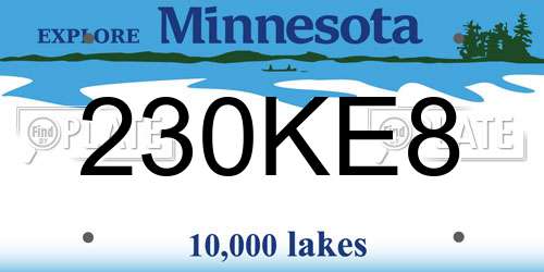 230KE8 Minnesota License Plate