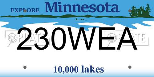 230WEA Minnesota License Plate