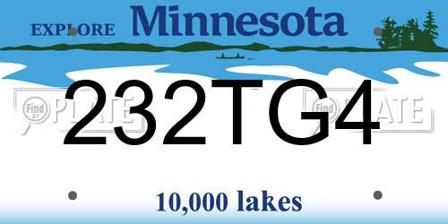 232TG4 Minnesota License Plate