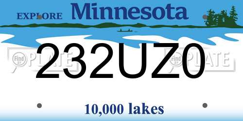 232UZ0 Minnesota License Plate