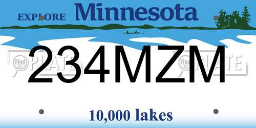 234MZM Minnesota License Plate