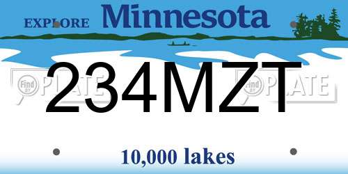 234MZT Minnesota License Plate