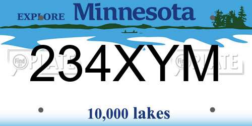 234XYM Minnesota License Plate
