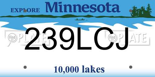 239LCJ Minnesota License Plate
