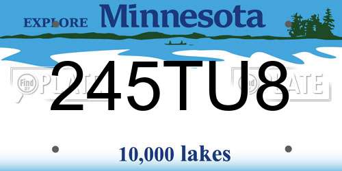 245TU8 Minnesota License Plate