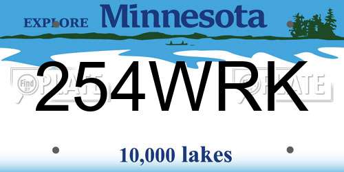 254WRK Minnesota License Plate
