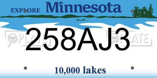 258AJ3 Minnesota License Plate