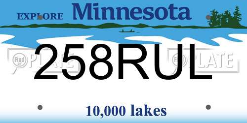 258RUL Minnesota License Plate