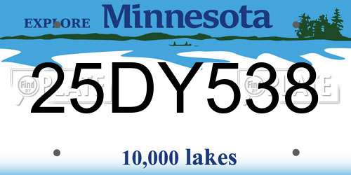25DY538 Minnesota License Plate
