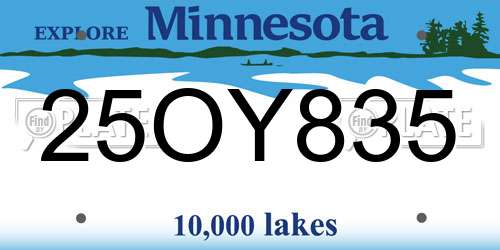 25OY835 Minnesota License Plate