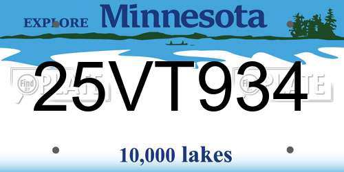 25VT934 Minnesota License Plate