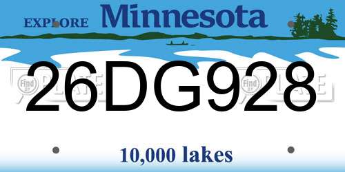 26DG928 Minnesota License Plate