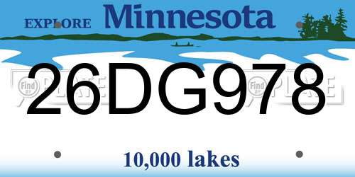 26DG978 Minnesota License Plate