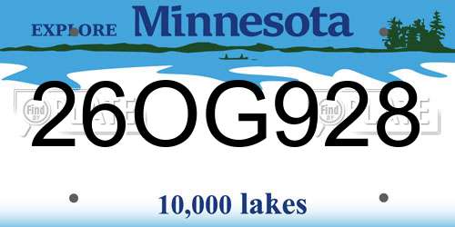 26OG928 Minnesota License Plate