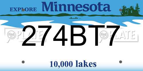274BT7 Minnesota License Plate