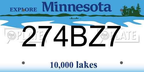 274BZ7 Minnesota License Plate