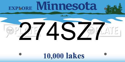 274SZ7 Minnesota License Plate