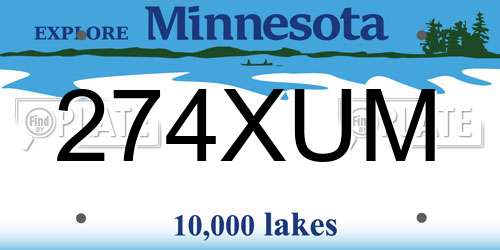 274XUM Minnesota License Plate