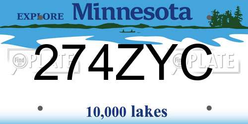 274ZYC Minnesota License Plate