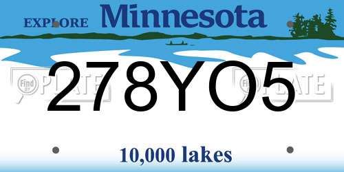 278YO5 Minnesota License Plate