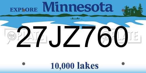 27JZ760 Minnesota License Plate