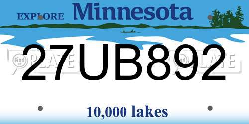 27UB892 Minnesota License Plate