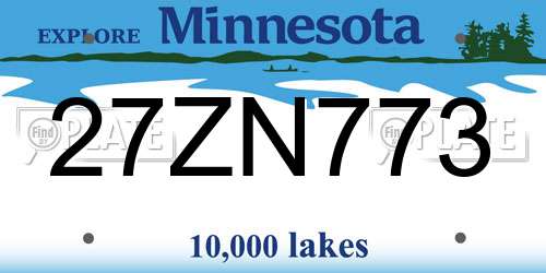 27ZN773 Minnesota License Plate