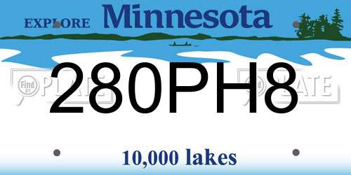 280PH8 Minnesota License Plate